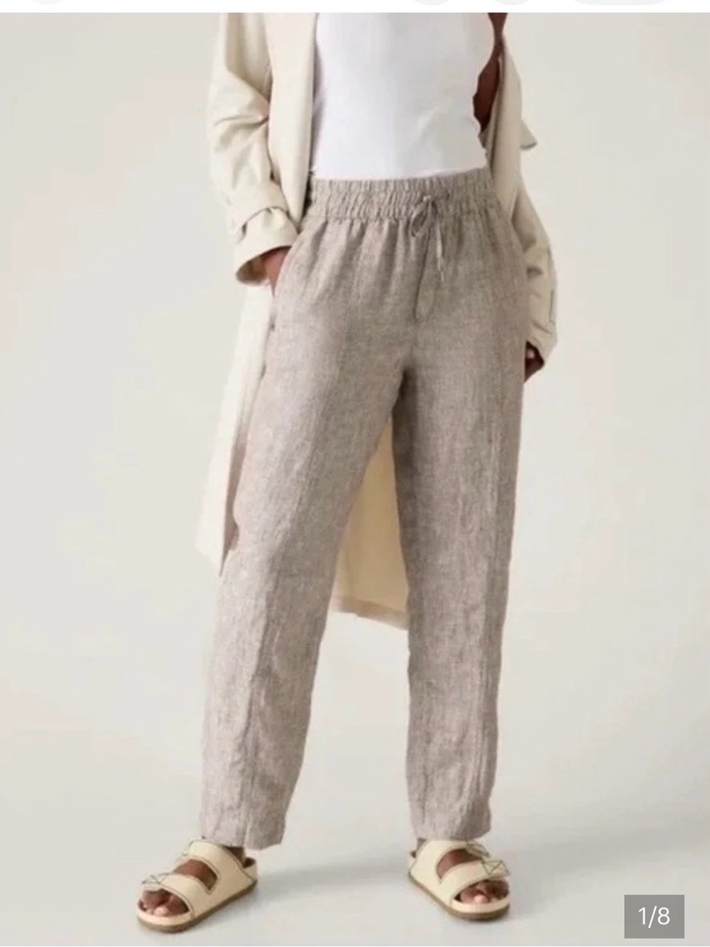 Athleta Retreat Linen High Rise Ankle Pant Medium Mushroom Brown. Tapered Leg
